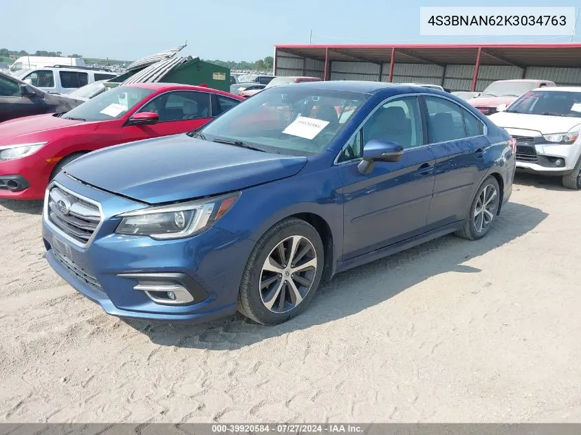 2019 Subaru Legacy 2.5I Limited VIN: 4S3BNAN62K3034763 Lot: 39920584