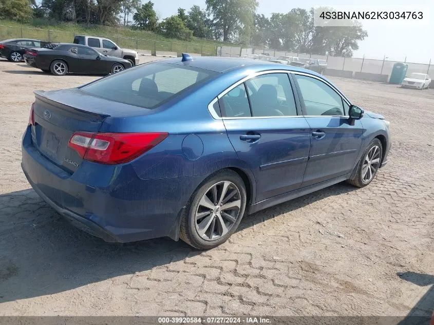 2019 Subaru Legacy 2.5I Limited VIN: 4S3BNAN62K3034763 Lot: 39920584