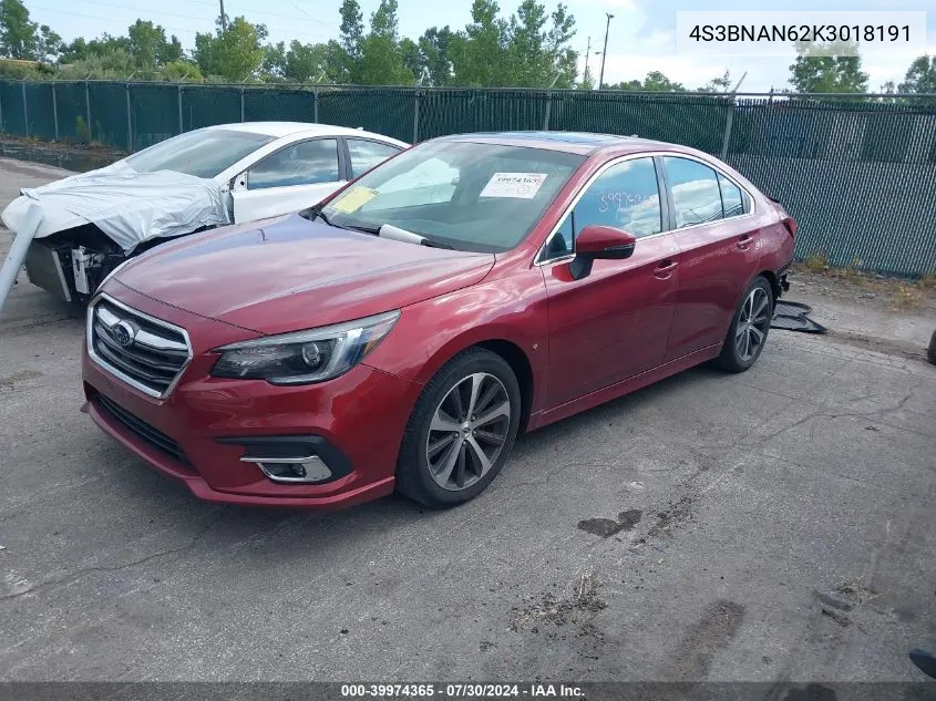 2019 Subaru Legacy 2.5I Limited VIN: 4S3BNAN62K3018191 Lot: 39974365