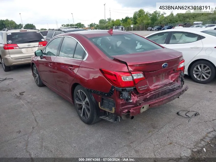 4S3BNAN62K3018191 2019 Subaru Legacy 2.5I Limited