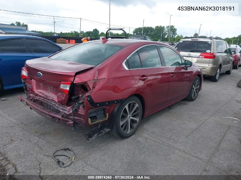 2019 Subaru Legacy 2.5I Limited VIN: 4S3BNAN62K3018191 Lot: 39974365