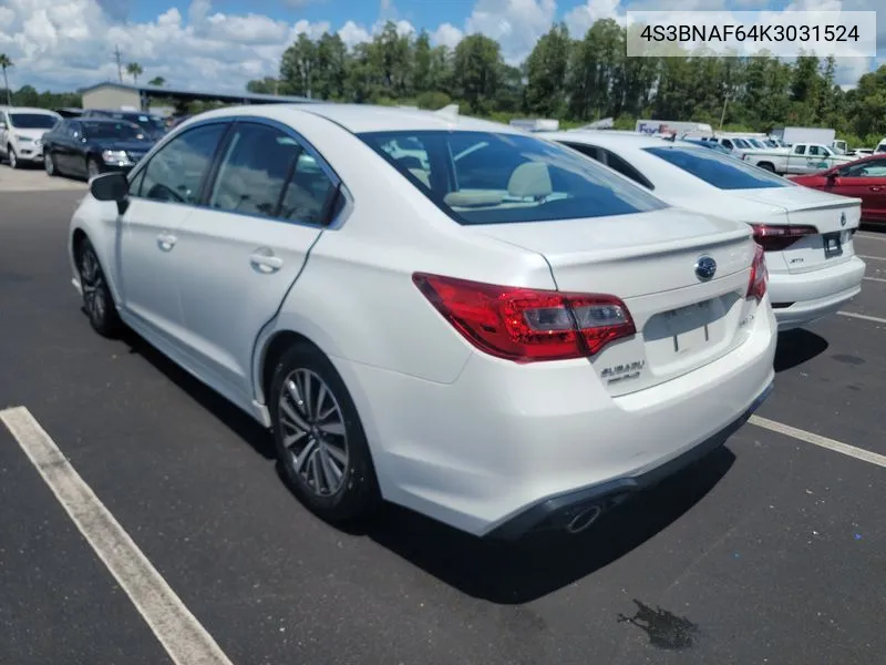 2019 Subaru Legacy 2.5I Premium VIN: 4S3BNAF64K3031524 Lot: 40088425