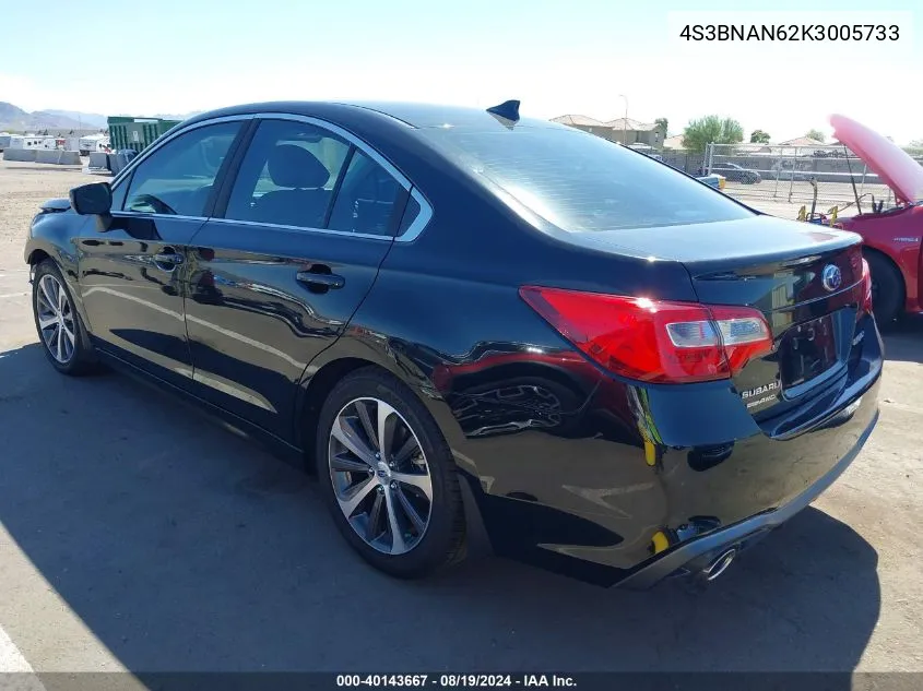 2019 Subaru Legacy 2.5I Limited VIN: 4S3BNAN62K3005733 Lot: 40143667