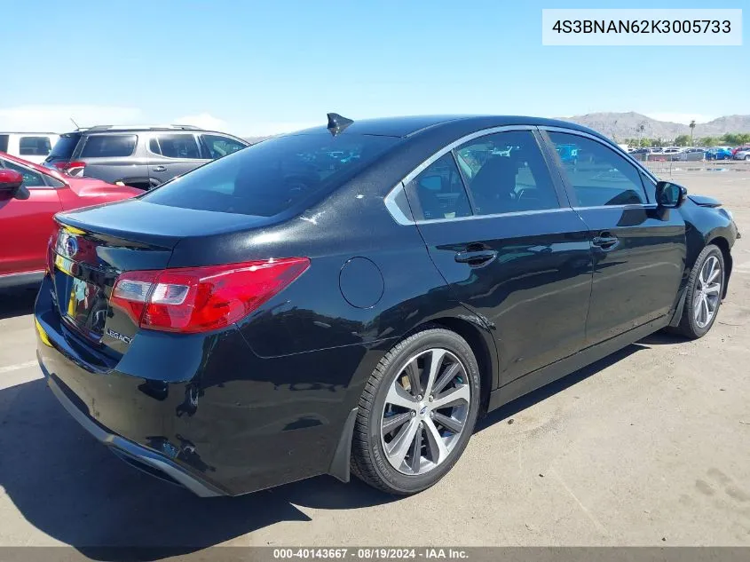 2019 Subaru Legacy 2.5I Limited VIN: 4S3BNAN62K3005733 Lot: 40143667