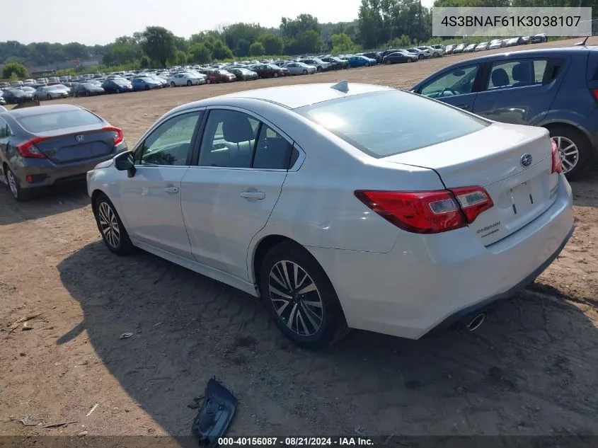 2019 Subaru Legacy 2.5I Premium VIN: 4S3BNAF61K3038107 Lot: 40156087