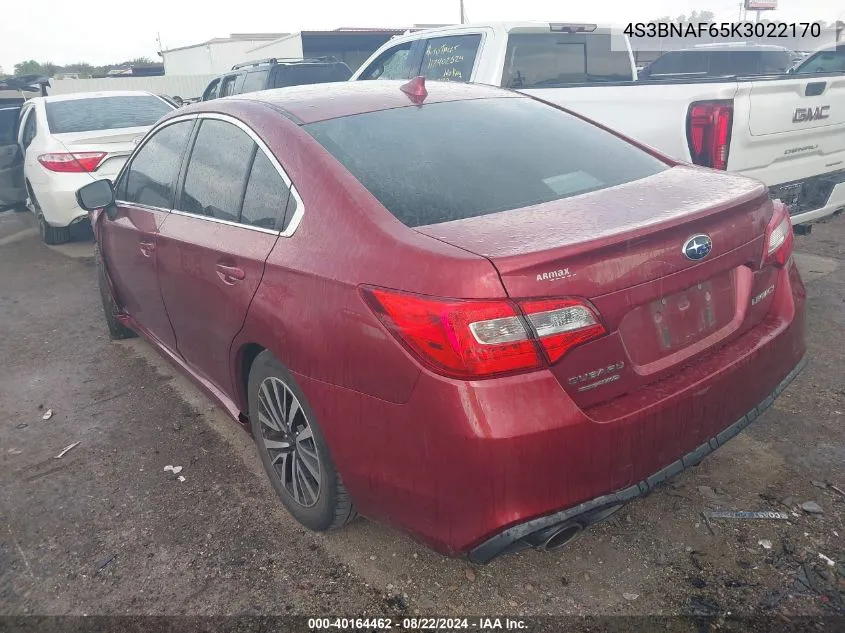 2019 Subaru Legacy 2.5I Premium VIN: 4S3BNAF65K3022170 Lot: 40164462