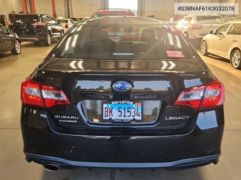 2019 Subaru Legacy 2.5I Premium VIN: 4S3BNAF61K3032078 Lot: 40210199