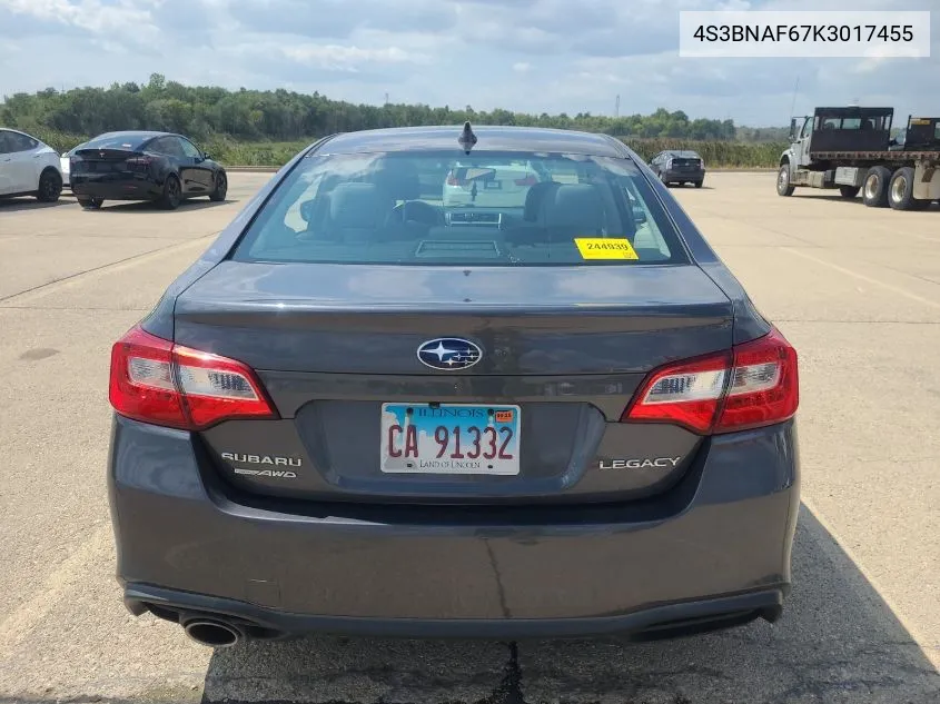 2019 Subaru Legacy 2.5I Premium VIN: 4S3BNAF67K3017455 Lot: 40210211