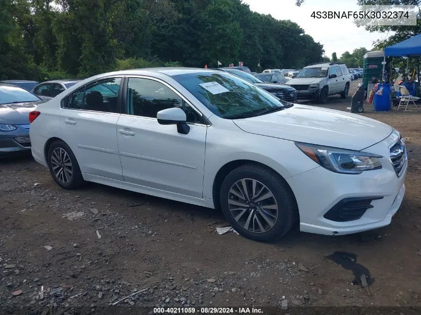 2019 Subaru Legacy 2.5I Premium VIN: 4S3BNAF65K3032374 Lot: 40211059