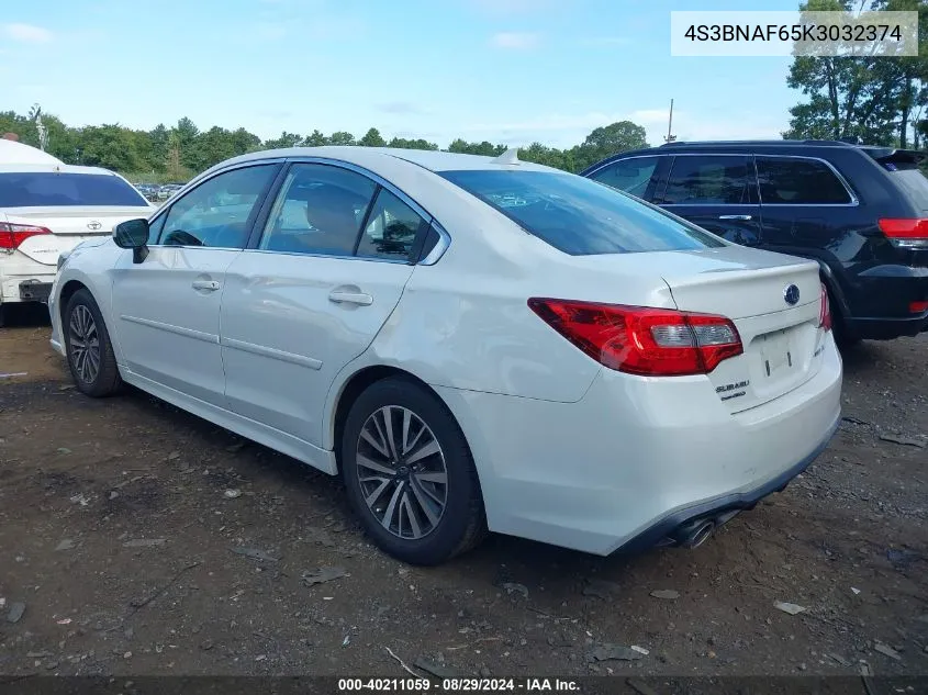 2019 Subaru Legacy 2.5I Premium VIN: 4S3BNAF65K3032374 Lot: 40211059