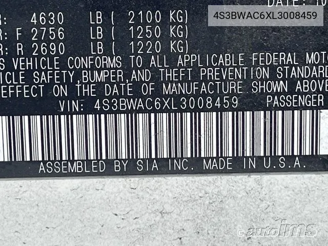 4S3BWAC6XL3008459 2020 Subaru Legacy Premium