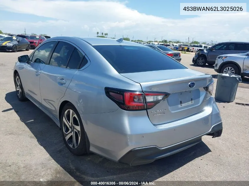 2020 Subaru Legacy Limited VIN: 4S3BWAN62L3025026 Lot: 40016305