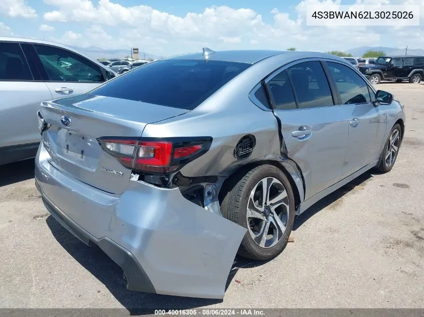 2020 Subaru Legacy Limited VIN: 4S3BWAN62L3025026 Lot: 40016305