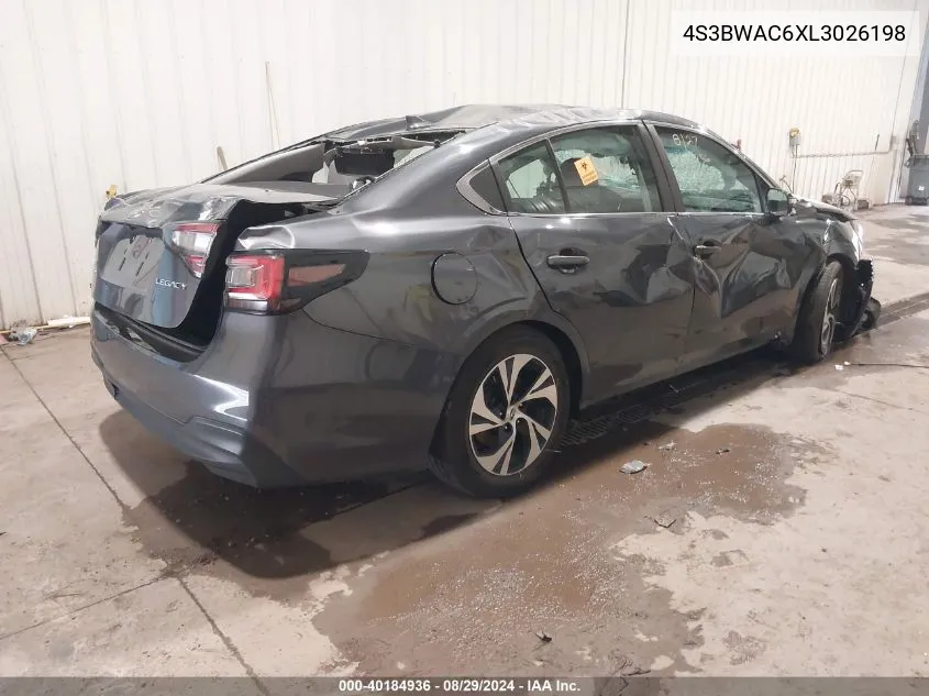 2020 Subaru Legacy Premium VIN: 4S3BWAC6XL3026198 Lot: 40184936