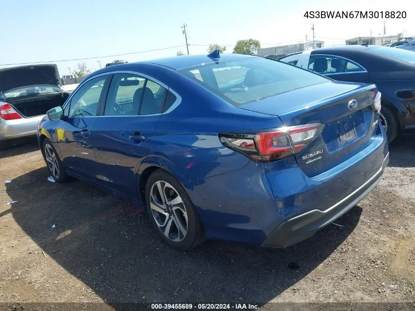 2021 Subaru Legacy Limited VIN: 4S3BWAN67M3018820 Lot: 39455689