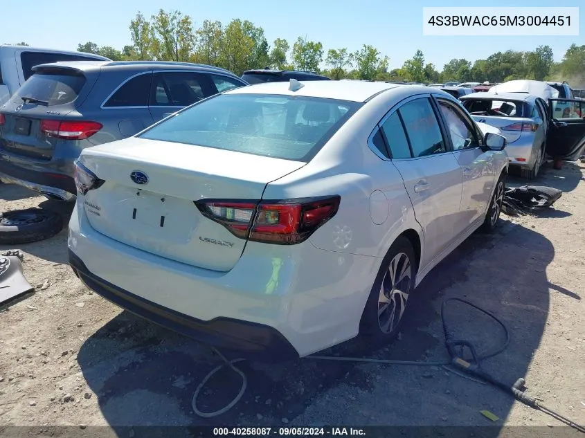 2021 Subaru Legacy Premium VIN: 4S3BWAC65M3004451 Lot: 40258087