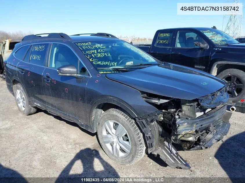 2022 Subaru Legacy Outback VIN: 4S4BTDAC7N3158742 Lot: 11982435