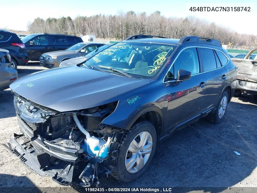 2022 Subaru Legacy Outback VIN: 4S4BTDAC7N3158742 Lot: 11982435