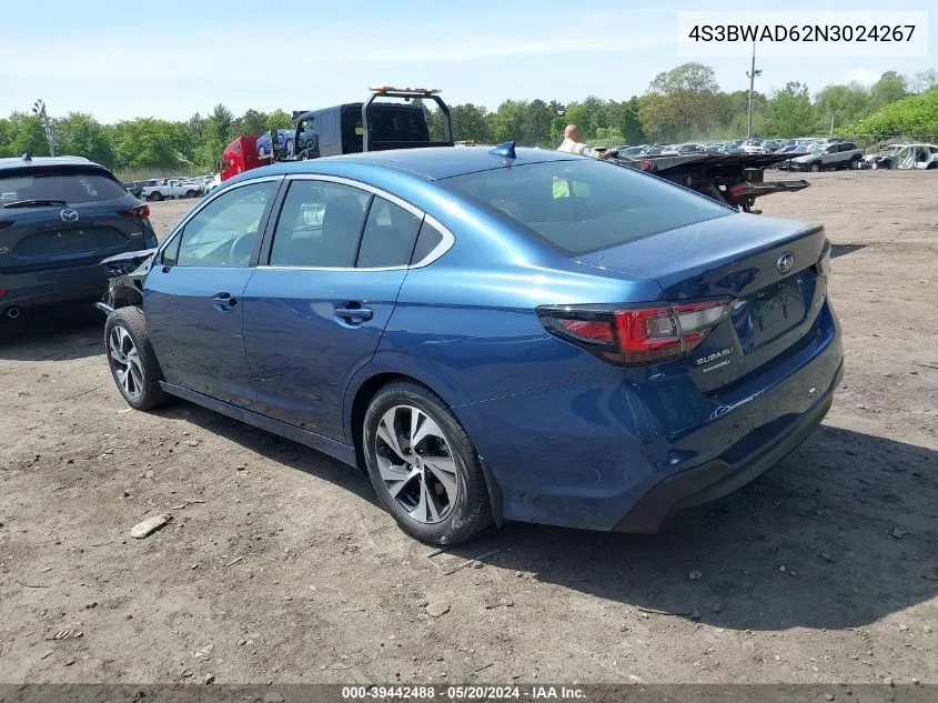 2022 Subaru Legacy Premium VIN: 4S3BWAD62N3024267 Lot: 39442488