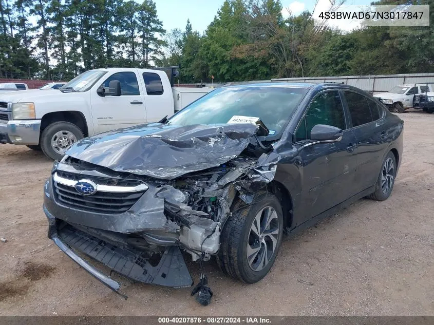 2022 Subaru Legacy Premium VIN: 4S3BWAD67N3017847 Lot: 40207876