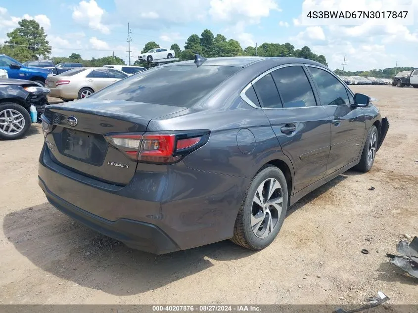 2022 Subaru Legacy Premium VIN: 4S3BWAD67N3017847 Lot: 40207876