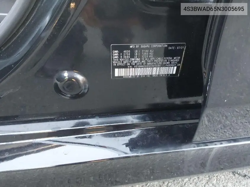 2022 Subaru Legacy Premium VIN: 4S3BWAD65N3005695 Lot: 44288711