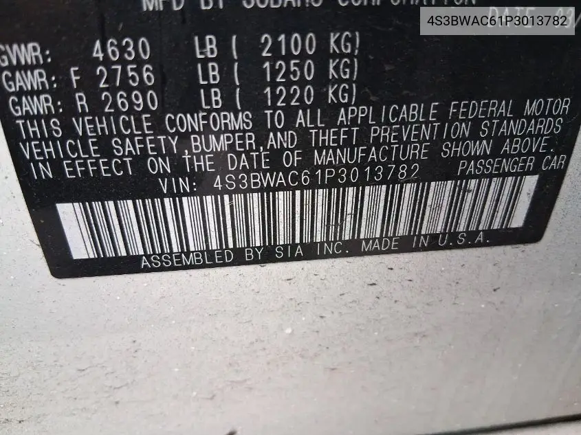 4S3BWAC61P3013782 2023 Subaru Legacy Premium