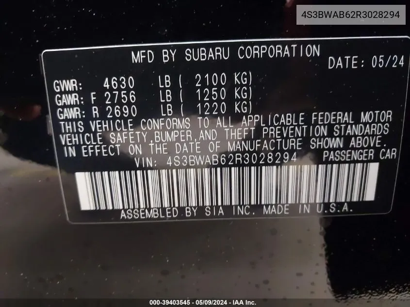 4S3BWAB62R3028294 2024 Subaru Legacy