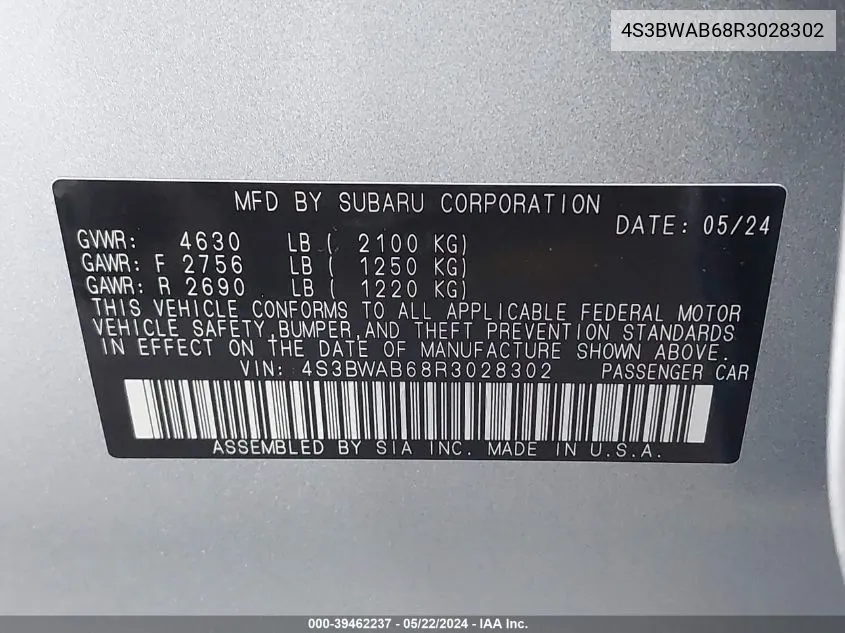 4S3BWAB68R3028302 2024 Subaru Legacy