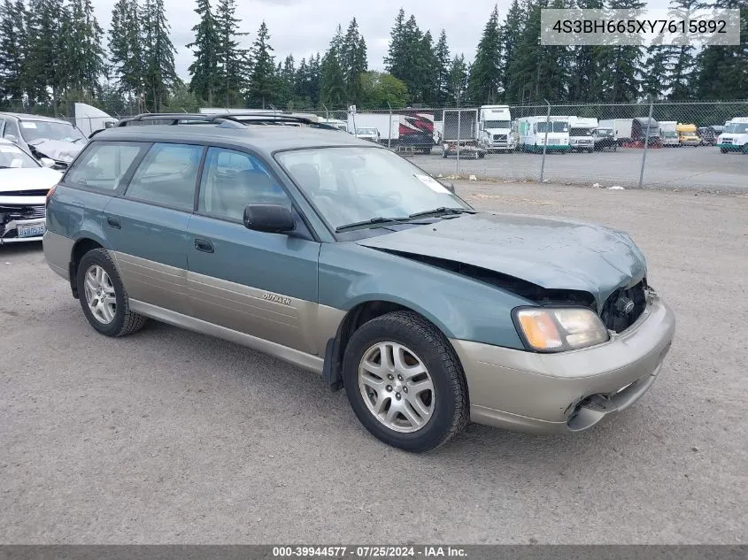 2000 Subaru Outback VIN: 4S3BH665XY7615892 Lot: 39944577