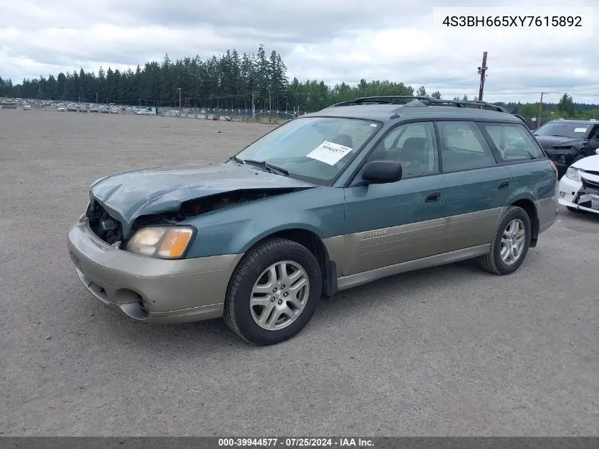 2000 Subaru Outback VIN: 4S3BH665XY7615892 Lot: 39944577