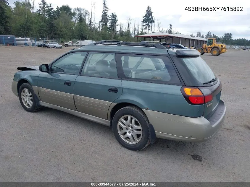 2000 Subaru Outback VIN: 4S3BH665XY7615892 Lot: 39944577