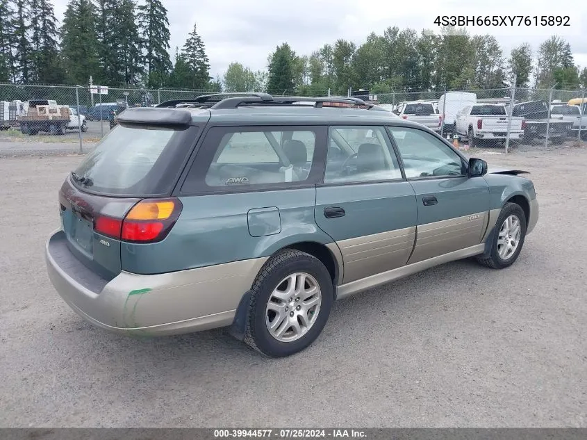 2000 Subaru Outback VIN: 4S3BH665XY7615892 Lot: 39944577