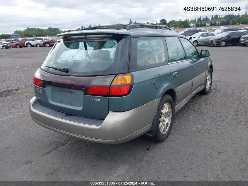 2001 Subaru Outback H6-3.0 VIN: 4S3BH806917625834 Lot: 39931335