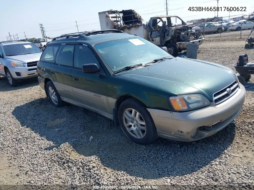 2001 Subaru Outback VIN: 4S3BH665817600622 Lot: 40015802