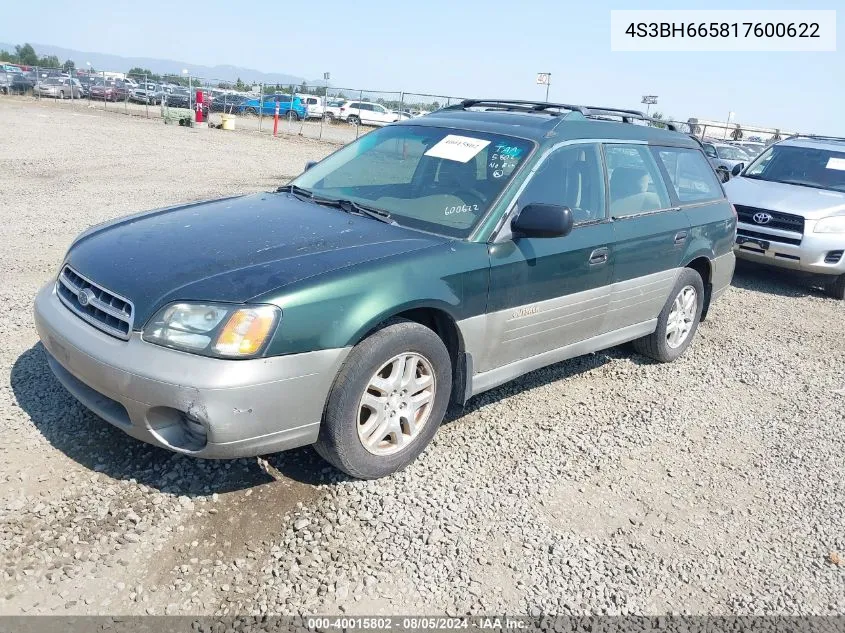 2001 Subaru Outback VIN: 4S3BH665817600622 Lot: 40015802