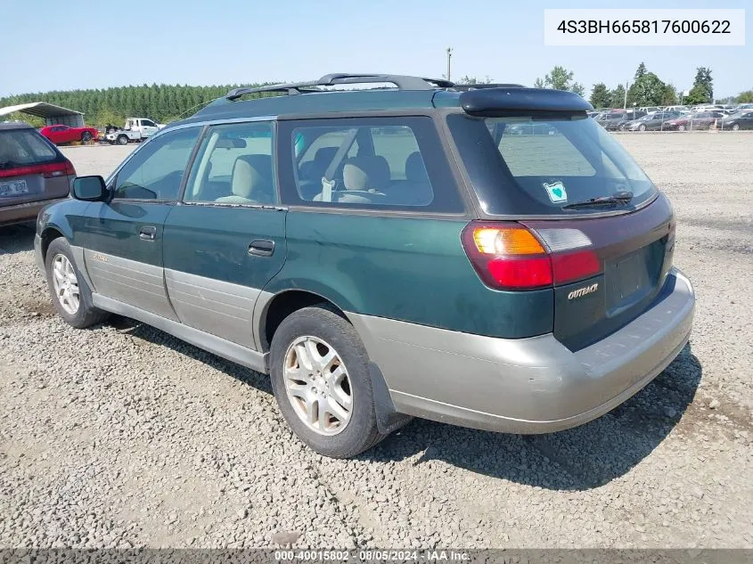 2001 Subaru Outback VIN: 4S3BH665817600622 Lot: 40015802