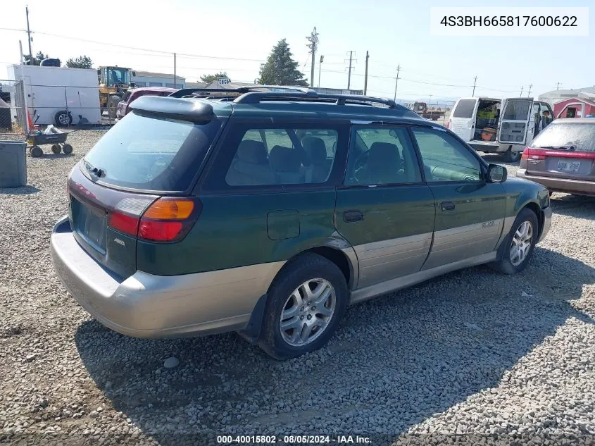 2001 Subaru Outback VIN: 4S3BH665817600622 Lot: 40015802