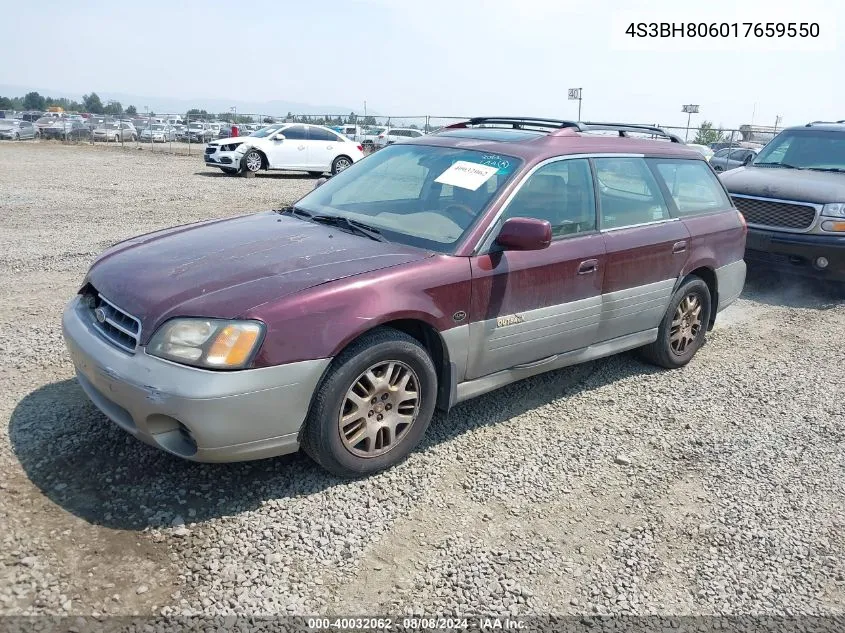 2001 Subaru Outback H6-3.0 VIN: 4S3BH806017659550 Lot: 40032062