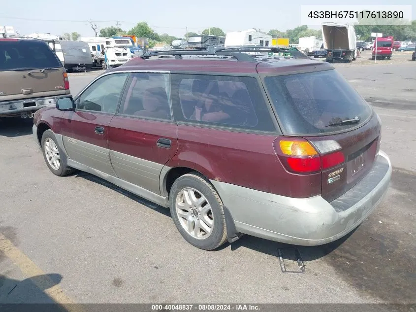 2001 Subaru Outback VIN: 4S3BH675117613890 Lot: 40048837