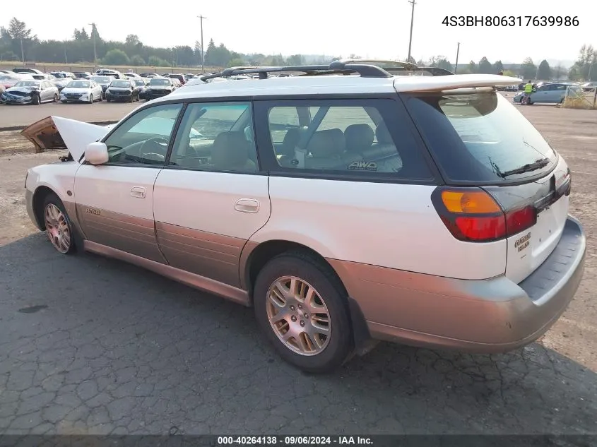 2001 Subaru Outback H6-3.0 VIN: 4S3BH806317639986 Lot: 40264138