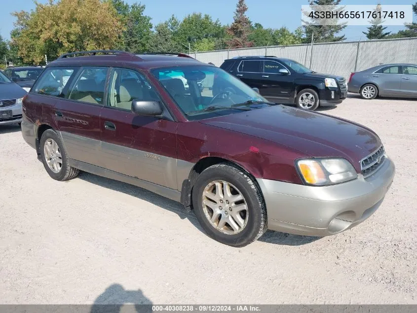 2001 Subaru Outback VIN: 4S3BH665617617418 Lot: 40308238