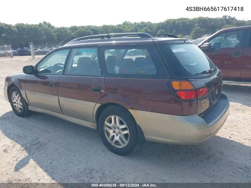 2001 Subaru Outback VIN: 4S3BH665617617418 Lot: 40308238