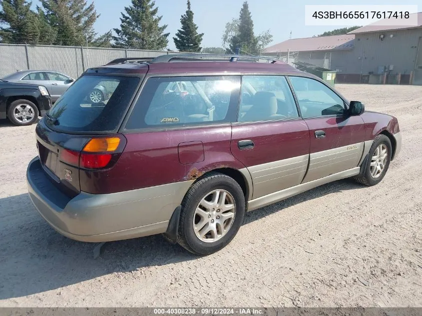 2001 Subaru Outback VIN: 4S3BH665617617418 Lot: 40308238