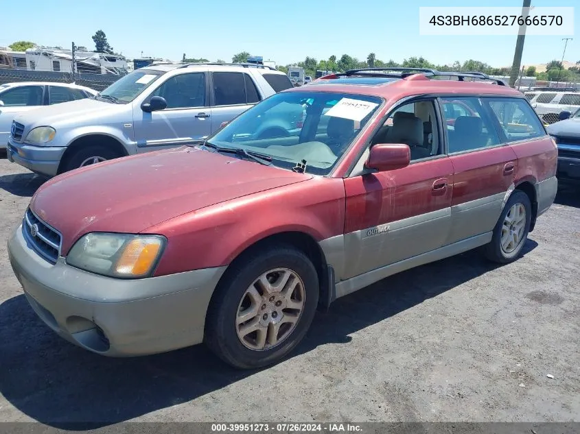 2002 Subaru Outback Limited VIN: 4S3BH686527666570 Lot: 39951273