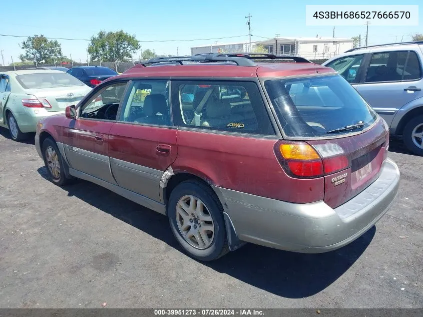 2002 Subaru Outback Limited VIN: 4S3BH686527666570 Lot: 39951273