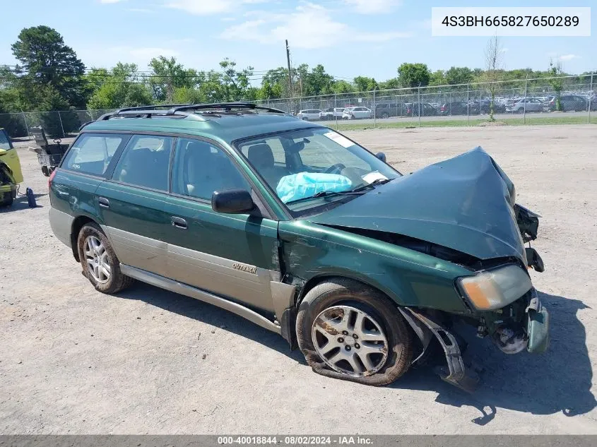 2002 Subaru Outback VIN: 4S3BH665827650289 Lot: 40018844