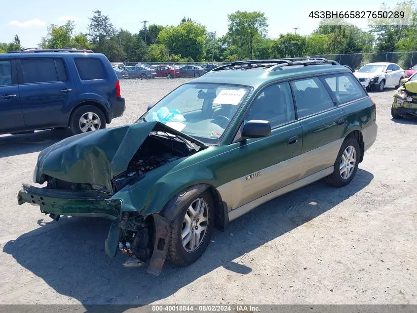 2002 Subaru Outback VIN: 4S3BH665827650289 Lot: 40018844