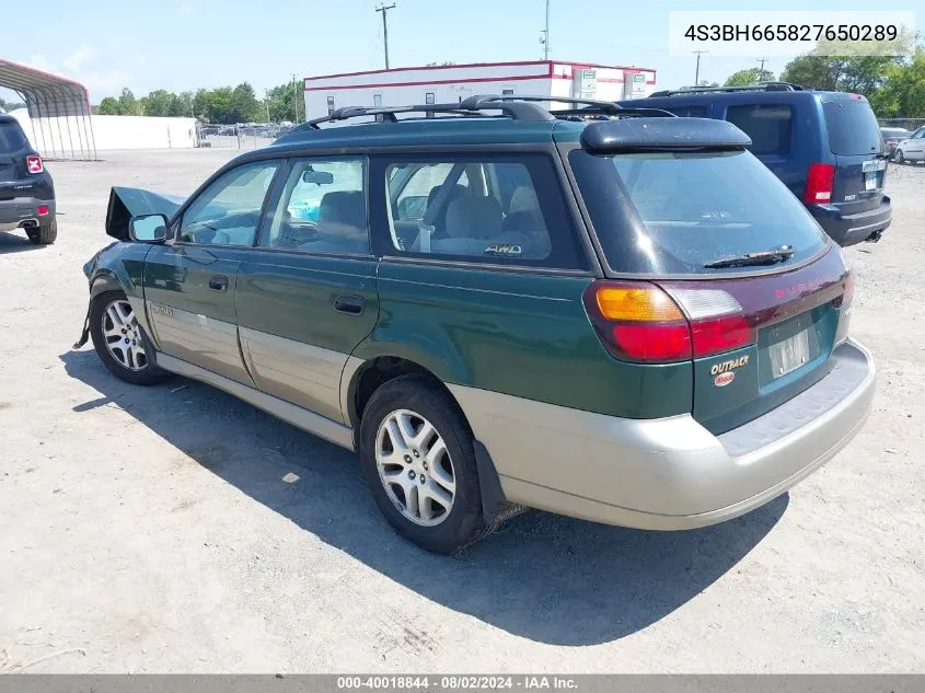 2002 Subaru Outback VIN: 4S3BH665827650289 Lot: 40018844