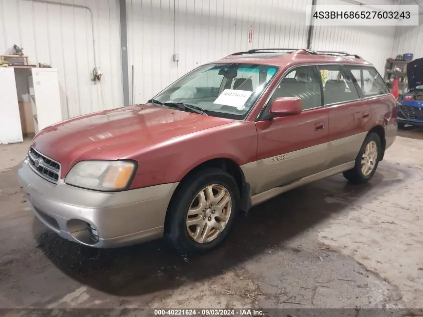 2002 Subaru Outback Limited VIN: 4S3BH686527603243 Lot: 40221624